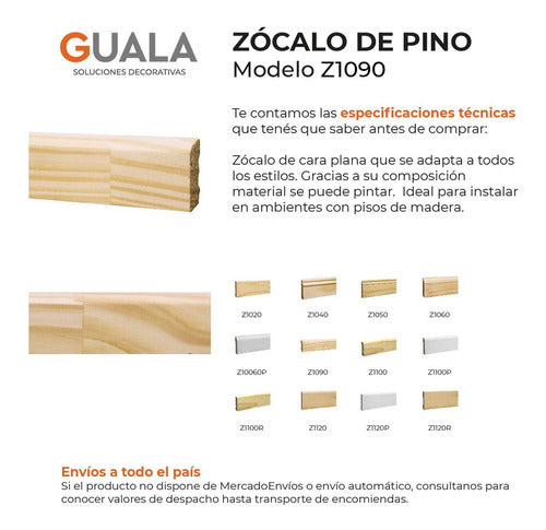 KFlooring Zocalo De Madera Pino Natural 45mm Redondeado Tira 3 Mts 1