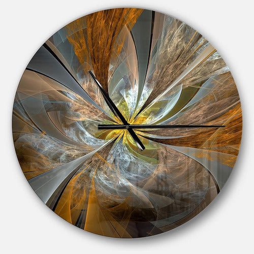 Designart 'flor Fractal Amarilla Simétrica' Reloj De Metal M 0