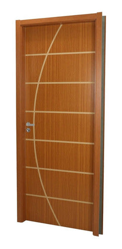 Kit Porta De Madeira Decorada 215x74cm Com Batente De Mdf 1