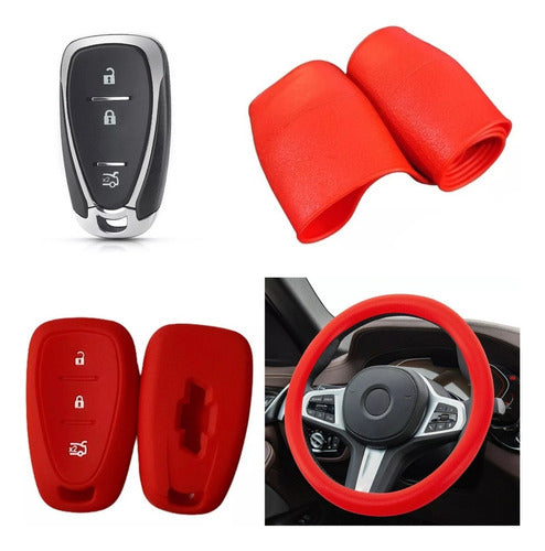 Cubre Volante + Funda Llave Silicona Chevrolet Tracker Rojo 0