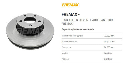 Fremax Front Brake Discs for Ford Ranger 2.3 2.8 3.0 2001/2012 1