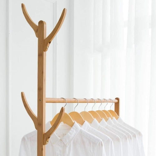 Aguliema Rolling Coat Rack in Mahogany Wood 100x35x155 Cm 3