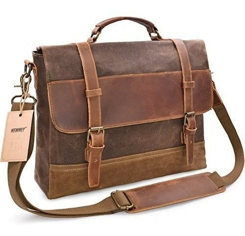 Newhey Mens Messenger Bag Impermeable Lienzo De Cuero Ordena 0