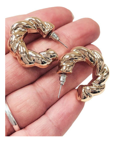 Pair of Surgical Steel Hailey Chunky Twisted Inflated Trend Earrings Set 2 0