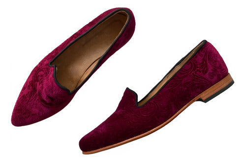 Alelé Zapatos Slipper De Pana Importada - Color Bordo - Talle 38 1