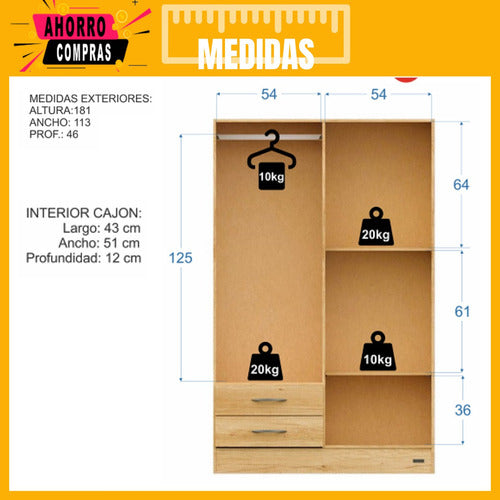 Mosconi Mueble Ropero Placard 24 Pack Con 4 Puertas 2 Cajones 4