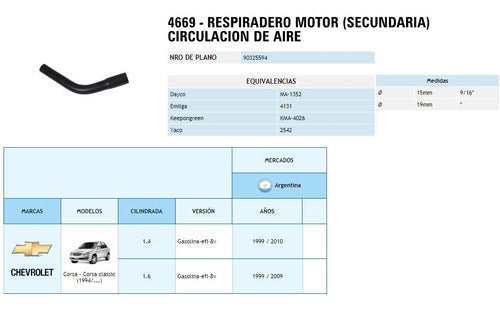 Manguera Descarga De Gases Corsa Classic 1.4-8v 1999/ C-4669 2