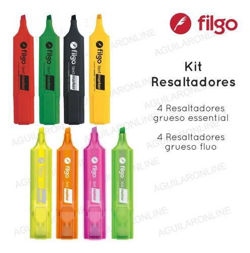 Kit 8 Highlighters Thick Filgo Fluo Essential Text 1