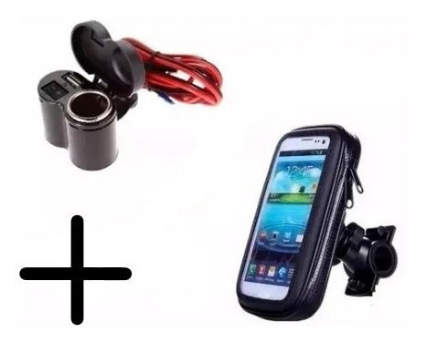 Kit Toma 12v Usb + Porta Celular Gps Moto Bitemarket 1