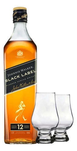 Johnnie Walker Black Whisky 1L + 2 Crystal Tasting Glasses 0