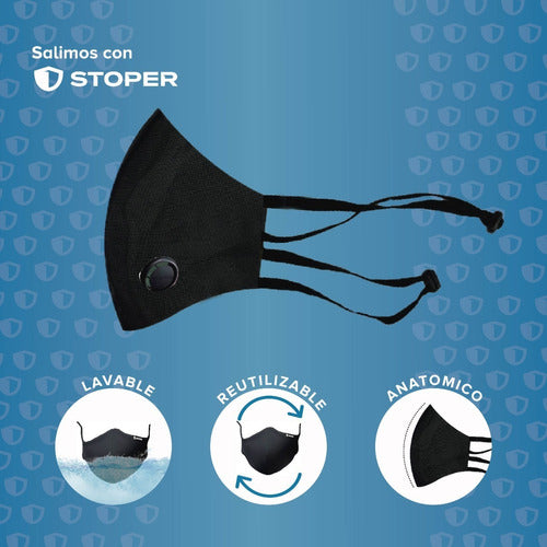 Stoper Reusable Face Mask with Elastic and One Valve 6