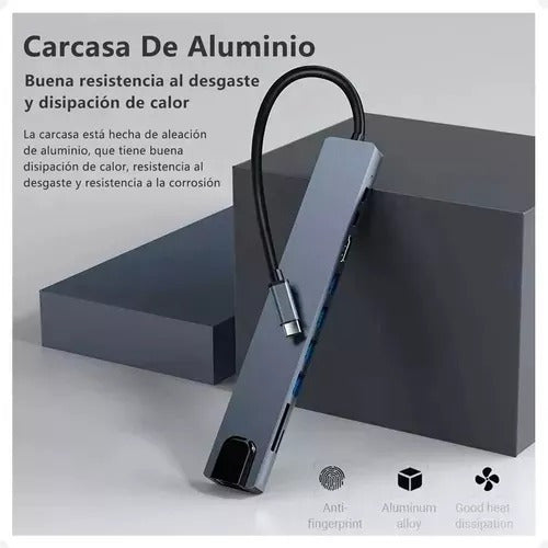 Malvo Adaptador Hub Usb-C 10 En 1 Hdmi 4K Macbook Pc Sd Pendrive 4