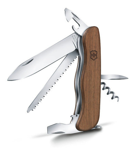 Victorinox Forester Wood Walnut 10 Uses Pocket Knife + Leather Case 2