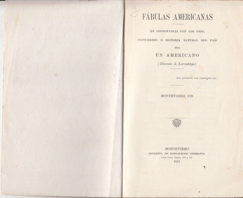 1919 Fabulas Americanas De Larrañaga De 1826 X Berro Uruguay 1