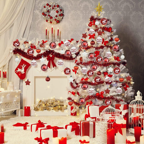 Adornos Navideños Arbol Colgante Rojo Blanco Renos 52 Piezas 4