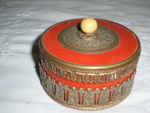 Antiguo Alhajero Caja Porcelana Y Bronce Labrado Restaurado 3