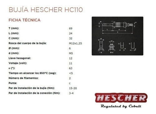 Set of 4 Hescher HC-110 Glow Plugs for Jeep Cherokee 2.1TD 2.5TD 2