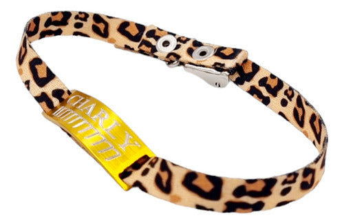 Golden Cat Tag + 1cm Animal Print Collar Set 1