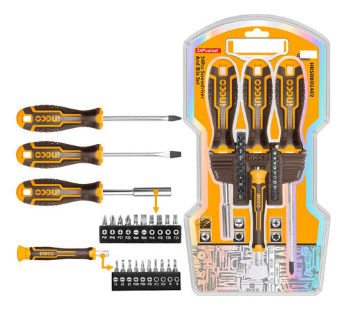 Set 24pcs Destornilladores + Puntas Intercambiables Ingco 0