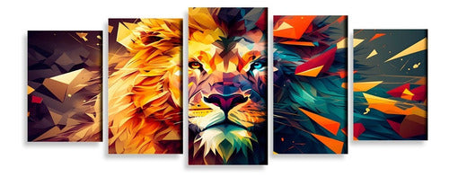 Modern Abstract Full Color Stepped Lion 5-Part Polyptych Wall Art Deco 1