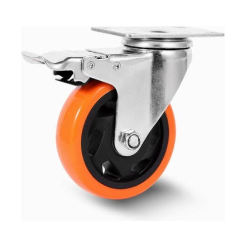 Oxen Rotating Polyurethane Wheel 100mm with Brake Capacity 130kg 2