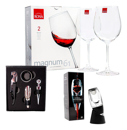 Set Accesorios Vino Caja + 2 Copas Vino Crystal Magnum 610cc 0