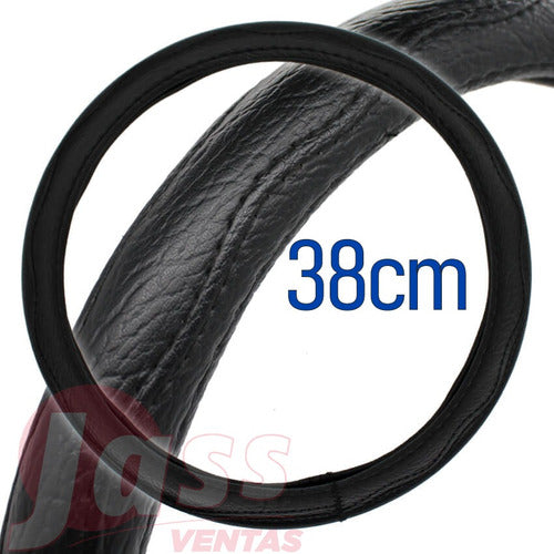 Premium Black Leather Steering Wheel Cover for Auto 37/39cm 1