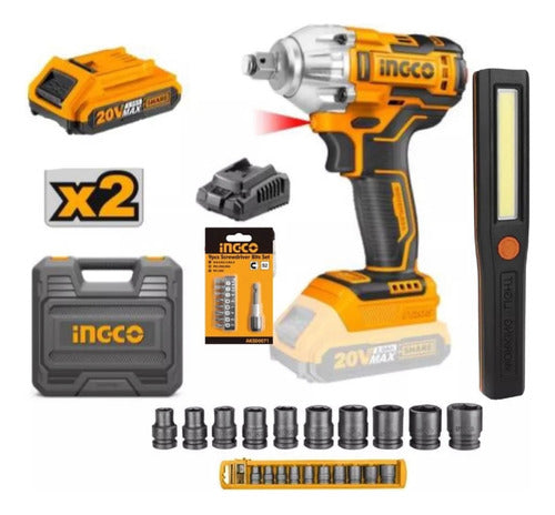 Ingco 20V Impact Wrench with 2 Batteries and Carrying Case CIWLI2038 0