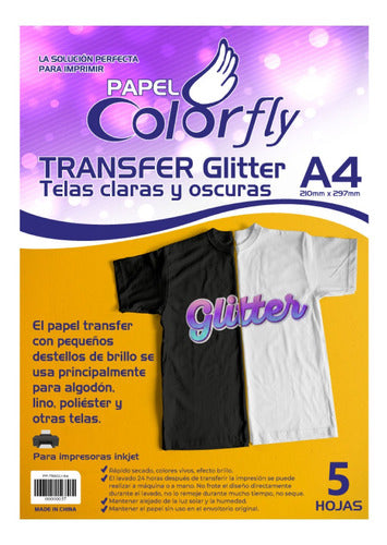 Colorfly Glitter Transfer Paper for Light/Dark Fabrics A4 5 Sheets 0