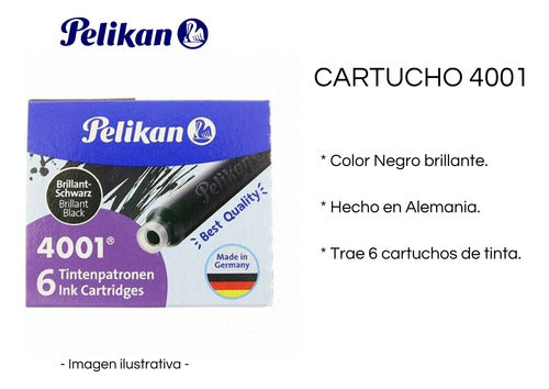 Pelikan 4001 Black Ink Cartridges for Fountain Pens - Pack of 6 1