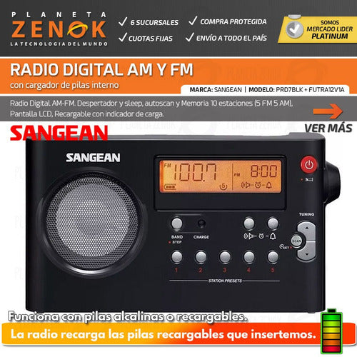 Portable Digital AM/FM Sangean Radio Bi-Band Home Office 1
