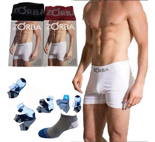 Zorba Men's Cotton Boxer Combo Pack of 3 + 3 Pairs of Socks 0