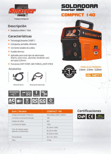 Smarter Soldadora Inverter MMA Compact 140 + Gift 3