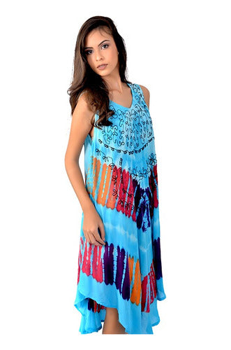 Hindu Batik Embroidered Wide Bias Cut Women's Sun Dress 16