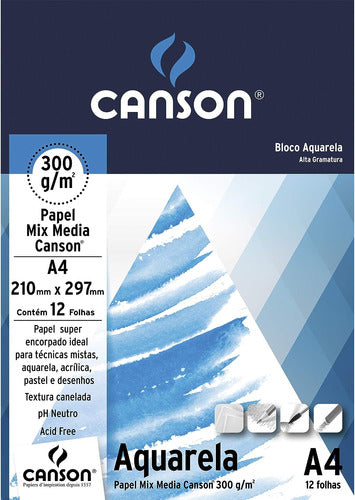 Bloco Canson Aquarela Mix Media 7180 300g/m² A4 12 Folhas 1