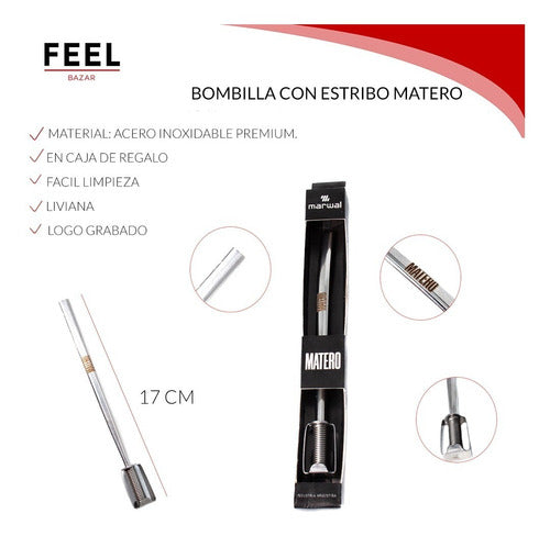 Stainless Steel Flat Bombilla with Spring by Marwal - Bombilla Marwal Acero Inoxidable Chata Plana Con Resorte