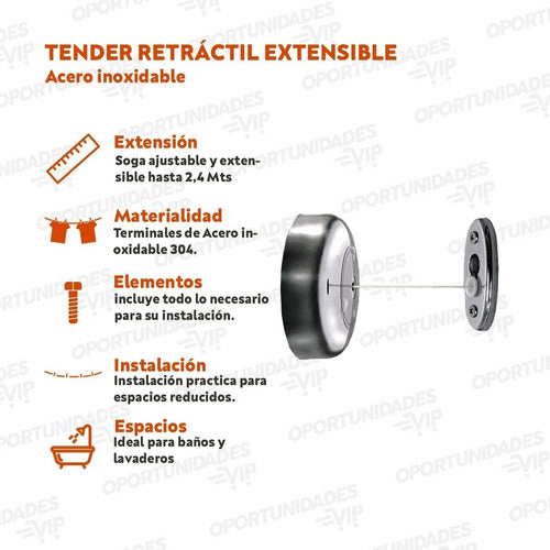 Bronzen Retractable Expandable Clothesline 2.8m 3