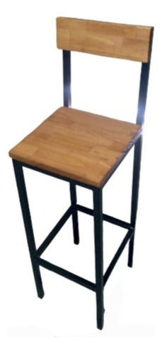 LA VORÁGINE Industrial Style Iron and Wood Stool with Backrest 1