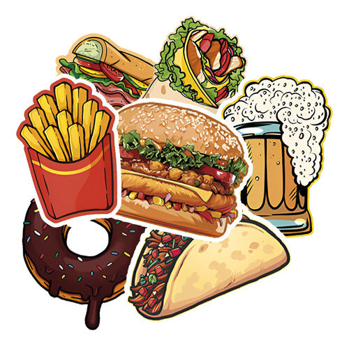 Pack Stickers Fast Food Postres Pizza Burguer Calcos Apum 0