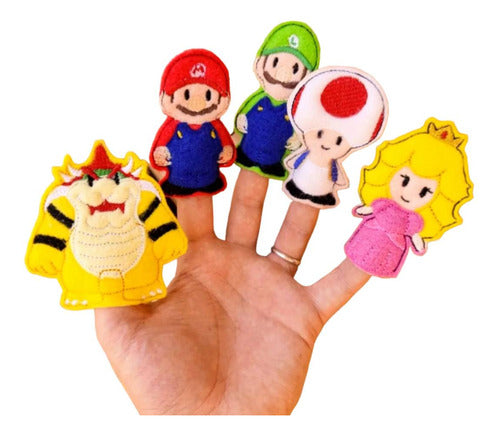 Mario Bros Finger Puppets Set X5 Bowser Princess Peach 0