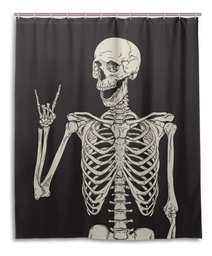 Rock and Roll Skull Skeleton Shower Curtain 0
