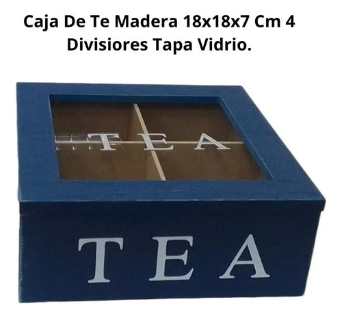 Caja Te Madera 4 Compartimentos Tapa Vidrio 18x18x7 Cm 1