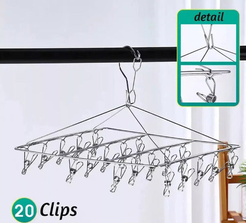 M&Q Regalos Stainless Steel Clothes Hanger with 20 Clips 1