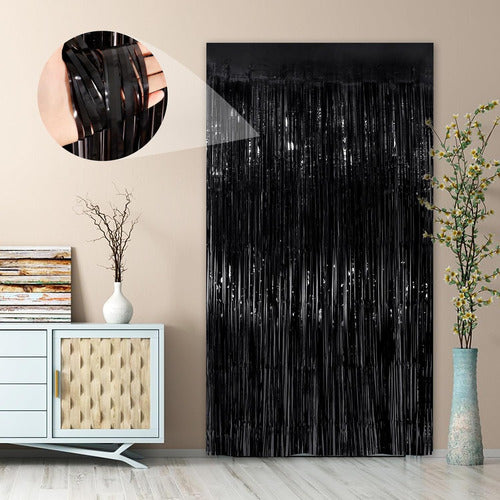 Cortinas Fringe Negro 2pack 100x250 Cm Para Decorar 6