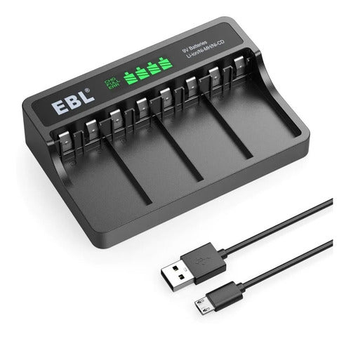 EBL Smart Display USB Charger for 4 Rechargeable 9V Batteries 0