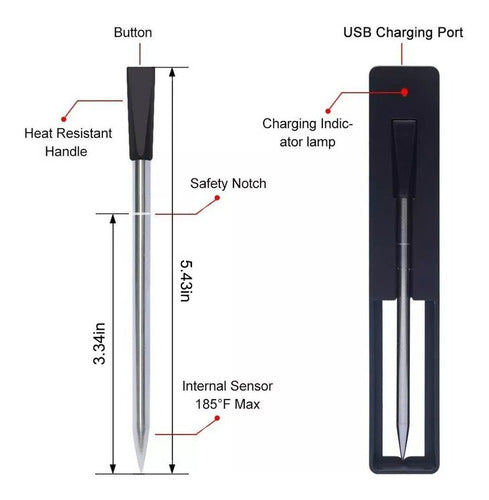 Grill ProbeE Bluetooth Food Thermometer Stainless Steel 1