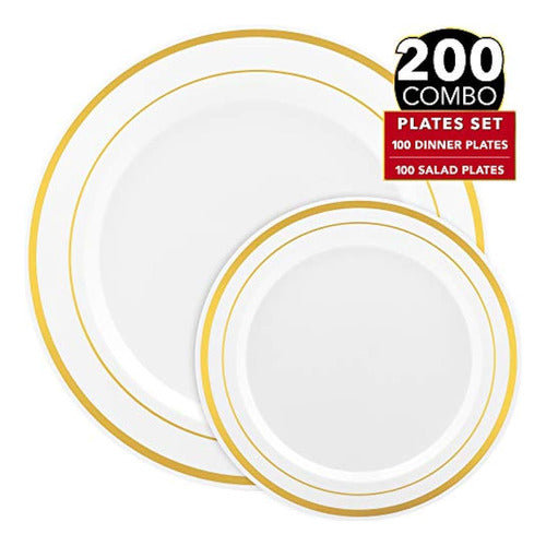 Prestee 200 Platos De Plástico Dorados, 100 Platos 1