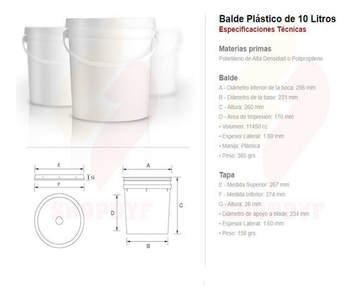 Shopdyf 10 Liters White Plastic Bucket with Lid for Dulce De Leche 1