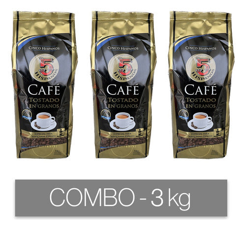 5 Hispanos Combo Café En Grano Tostado 3kg Espresso 0