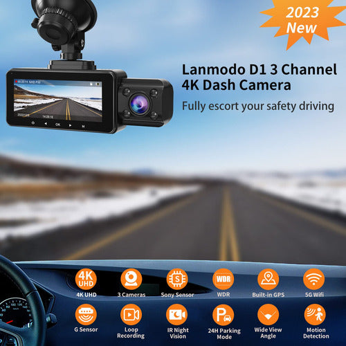 LANMODO D1 3-Channel 4K Dashboard Camera with App 1